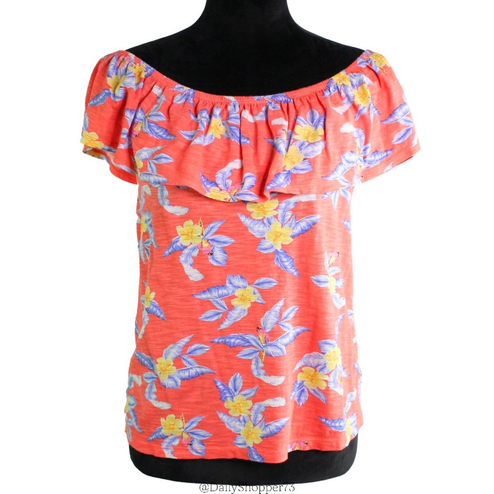 Old Navy Women's On / Off the Shoulder Flounce Sleeve Tropical Flower Top